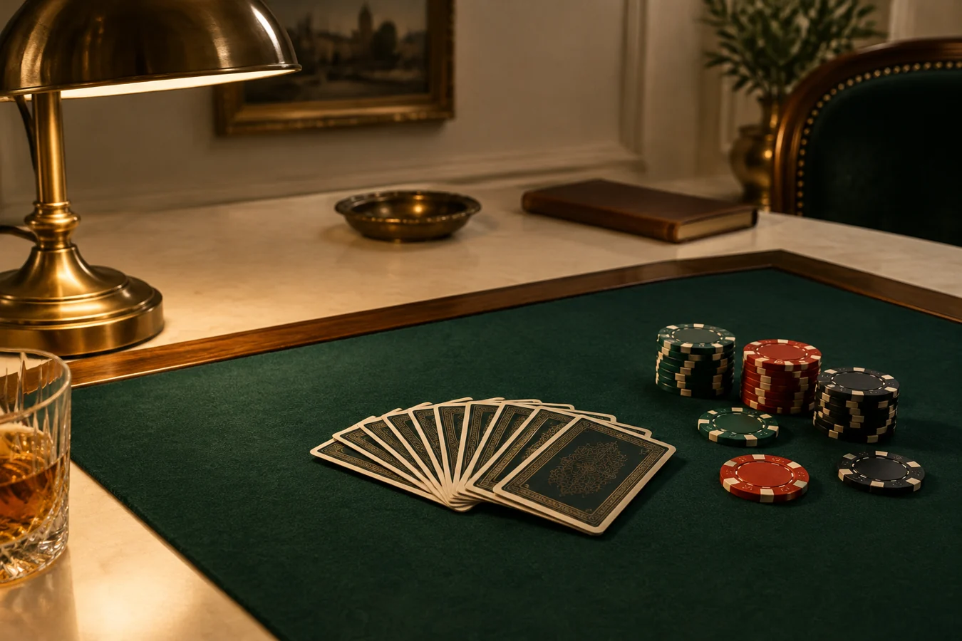 carte e fiches su feltro verde per poker online